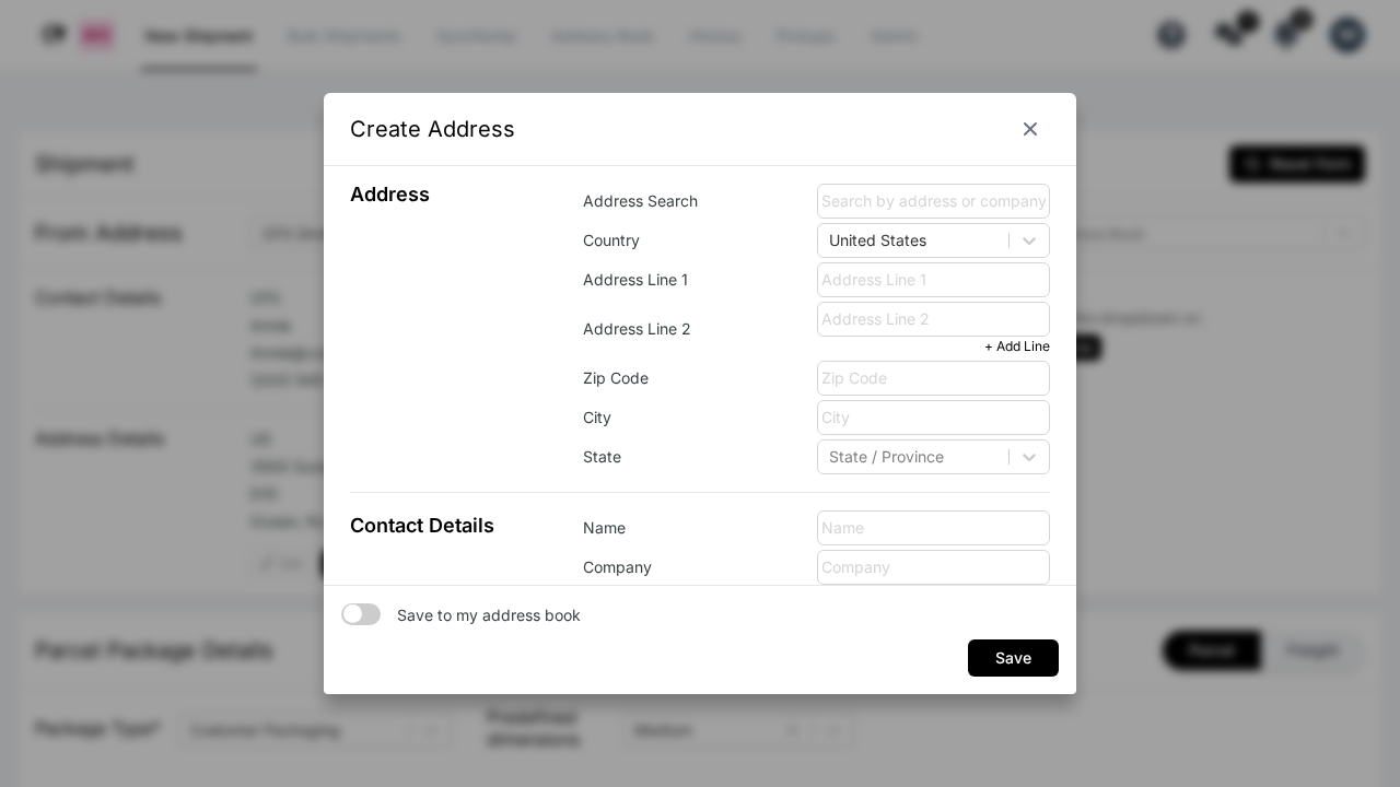 WebShip Create Address dialog for custom To Address entry