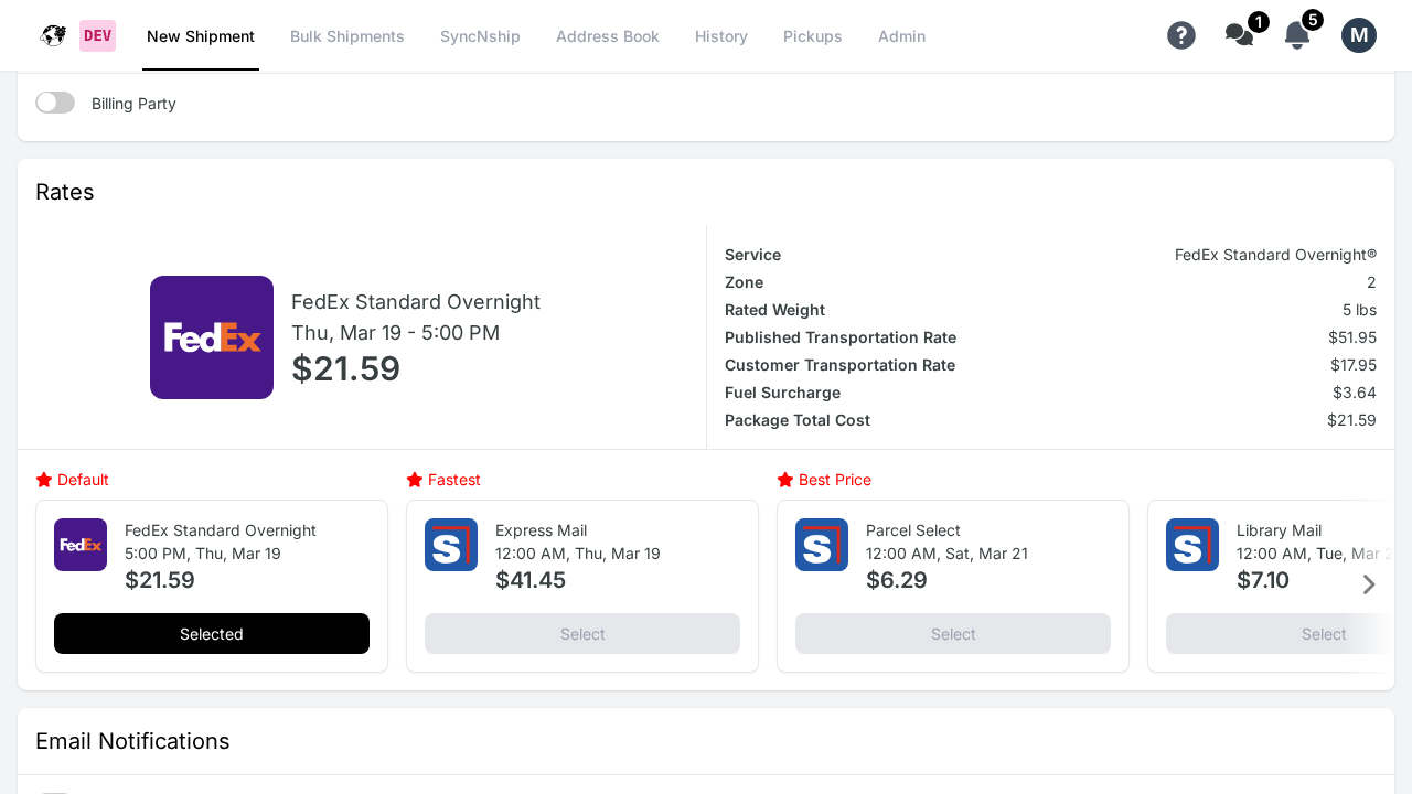 WebShip rate results showing carrier options with Default, Fastest, and Best Price highlighted