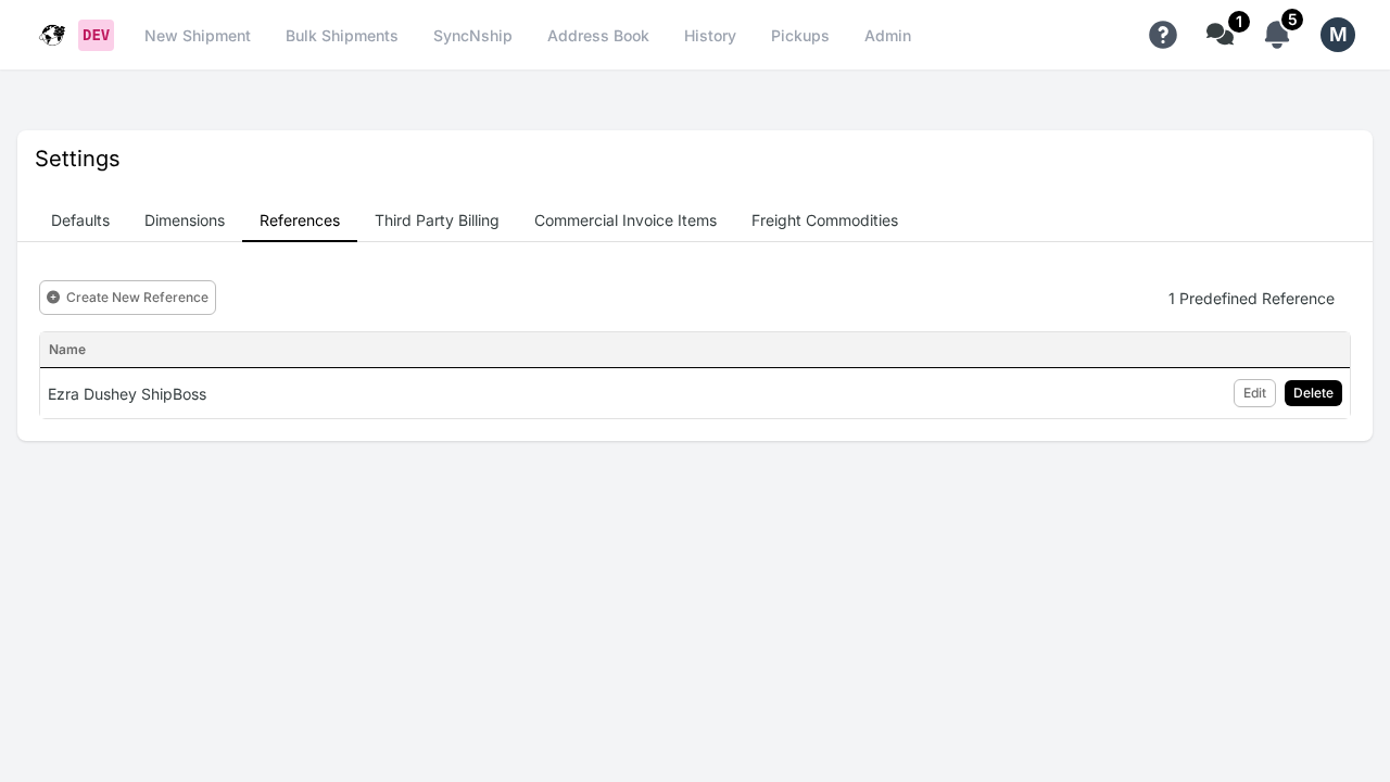 WebShip reference list showing Edit and Delete buttons for each reference
