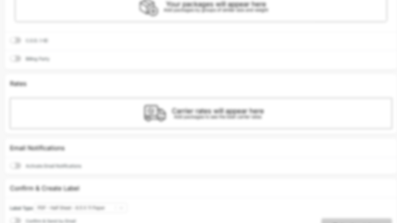 WebShip Label Type dropdown showing available label formats