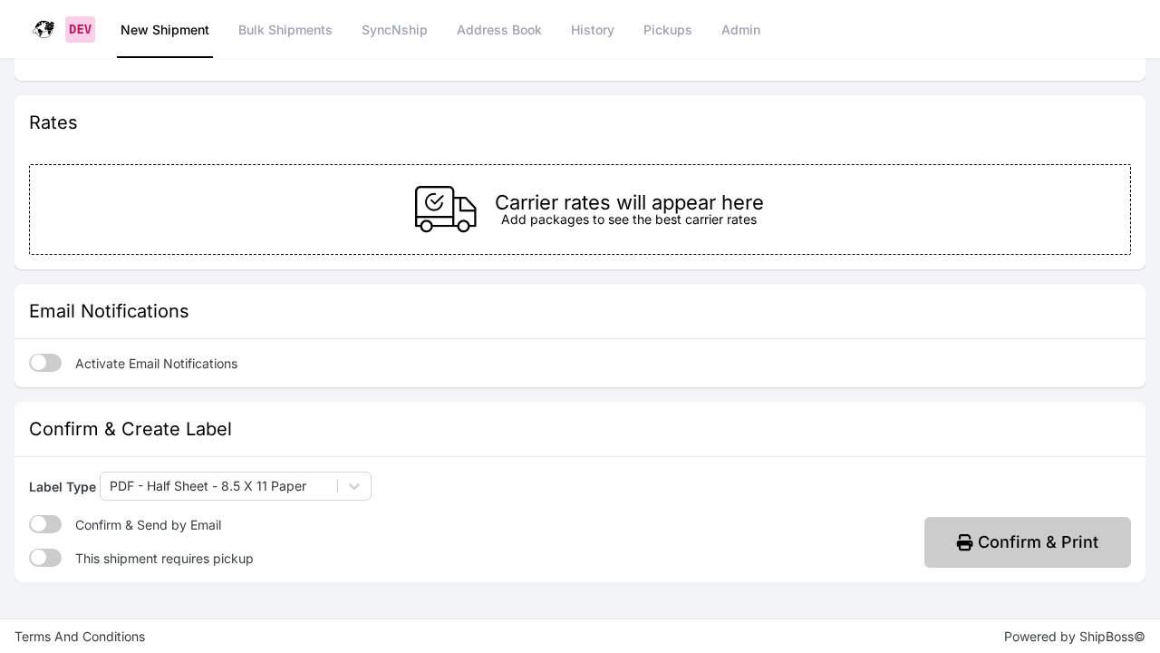 WebShip Ship page showing the This Shipment Requires Pickup toggle