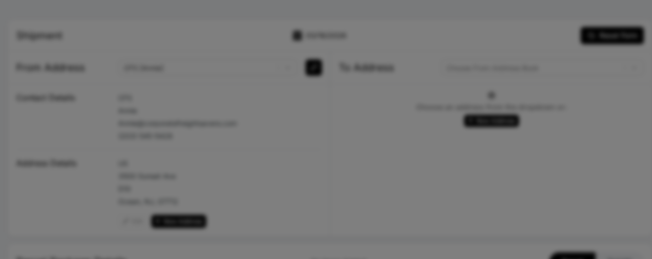 WebShip Ship Page address section showing From and To Address fields